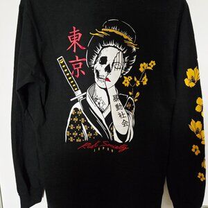 Riot Society Geisha Japan Shame Black Long Sleeve Shirt Small